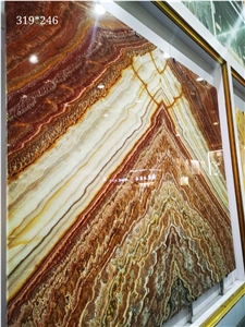 Book Match Translucent Onice Red Vulcano Onyx For Wall