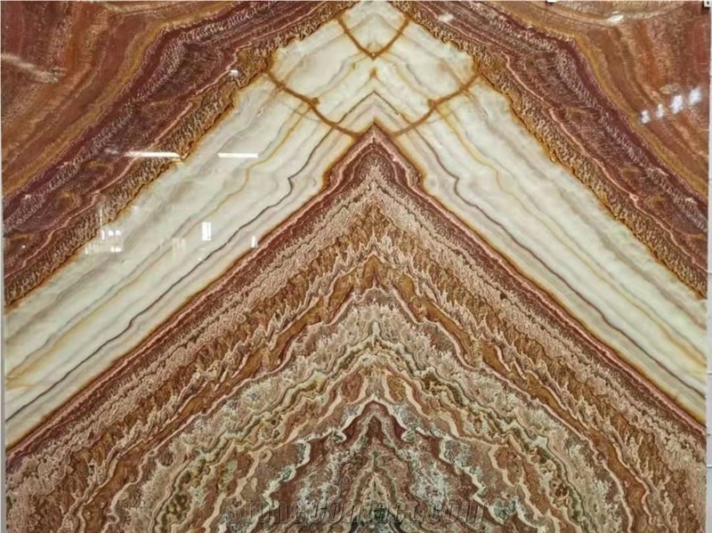 Book Match Translucent Onice Red Vulcano Onyx For Wall