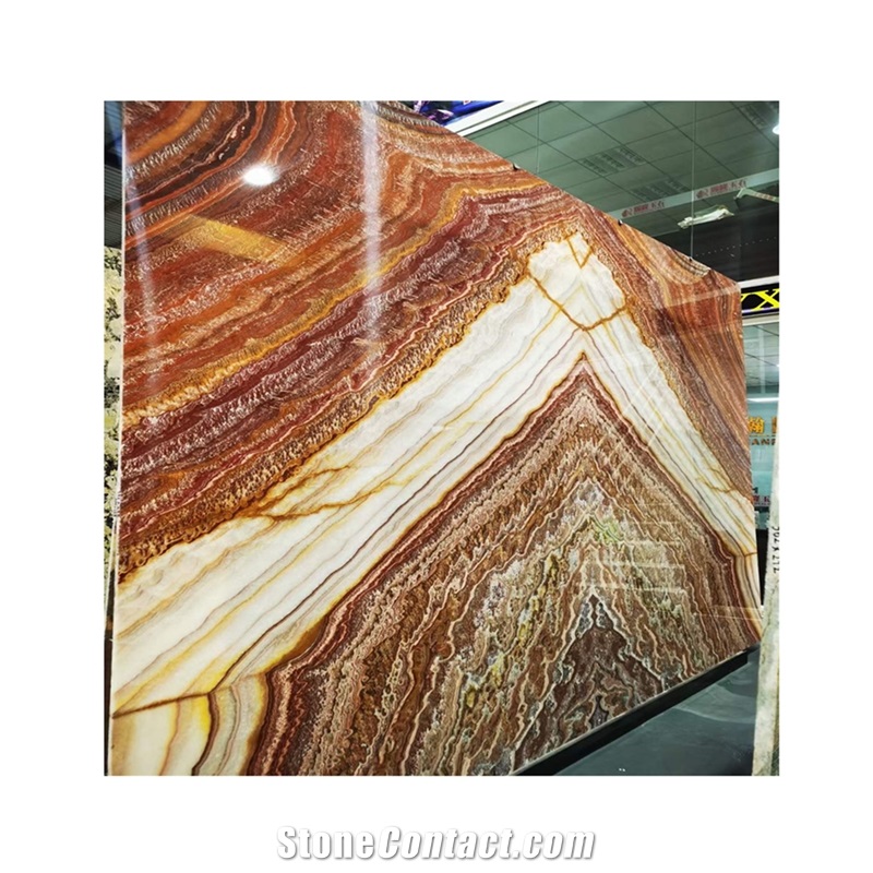Book Match Translucent Onice Red Vulcano Onyx For Wall