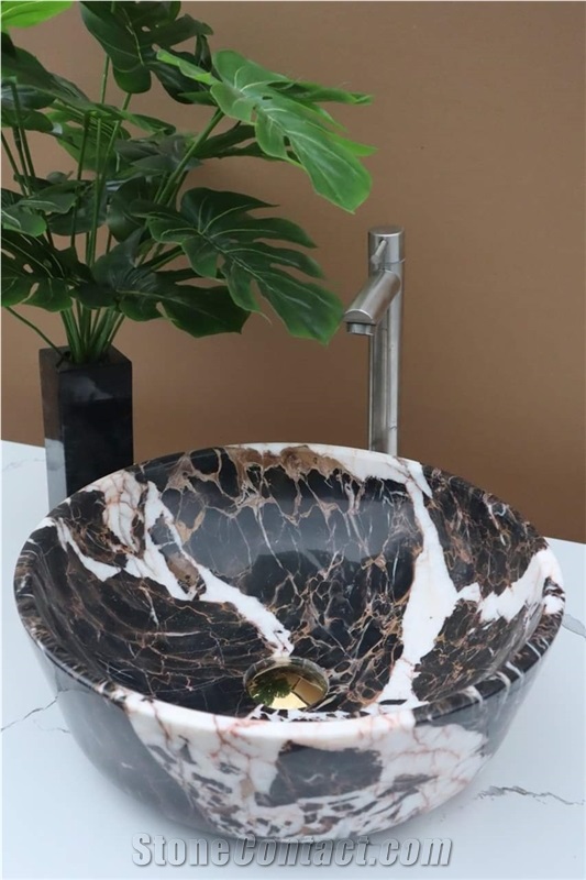 Rough Stone Bathroom Sink Black Marble Wash Basins