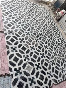 Black Marquina Marble Waterjet Cutting Floor Pattern
