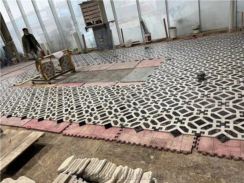 Black Marquina Marble Waterjet Cutting Floor Pattern