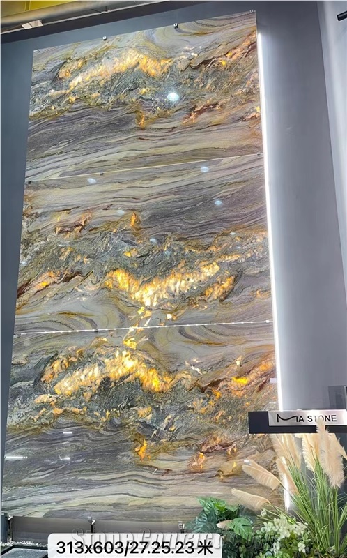 Blue Gold Golden White Yellow Color Quartzite Slab