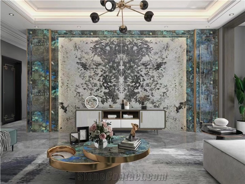 Labradorite Blue Flower Slab For Home Decor Luxury