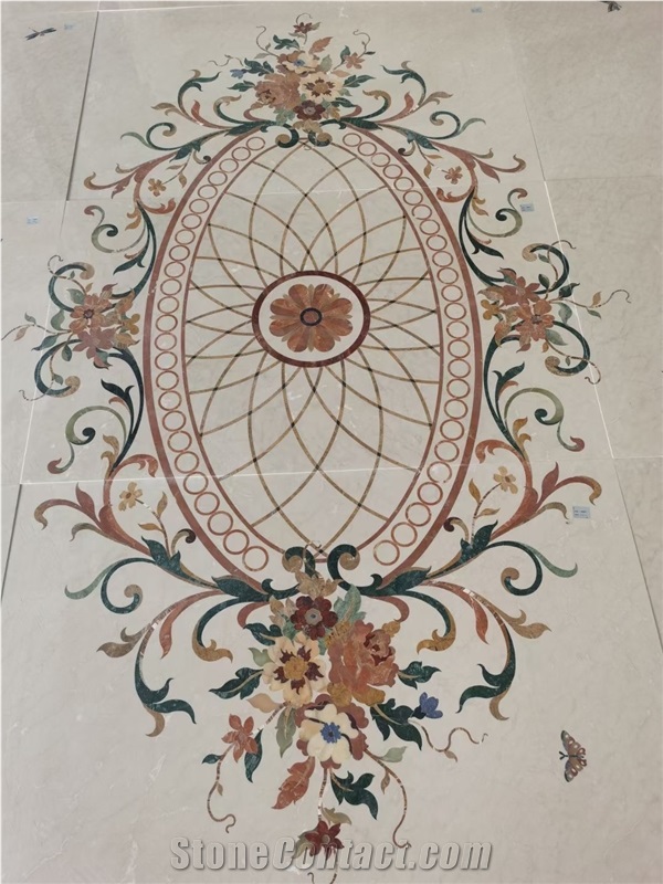 Premium Quality Beige Marble Waterjet Cutting Floor Pattern