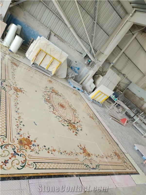 Premium Quality Beige Marble Waterjet Cutting Floor Pattern
