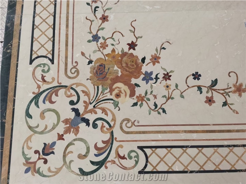 Premium Quality Beige Marble Waterjet Cutting Floor Pattern