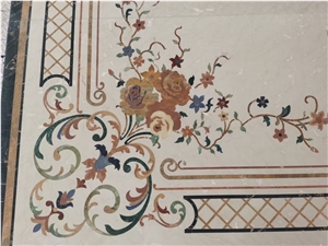 Premium Quality Beige Marble Waterjet Cutting Floor Pattern