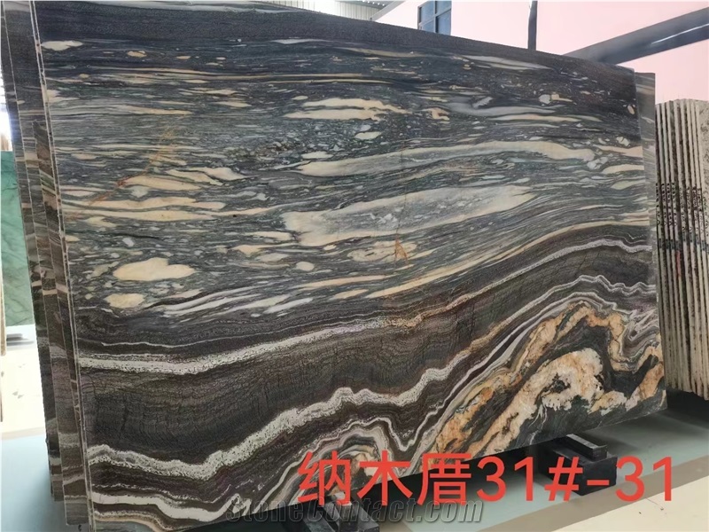 Wave Veins Black Quartzite Slab Stone Golden  White Color