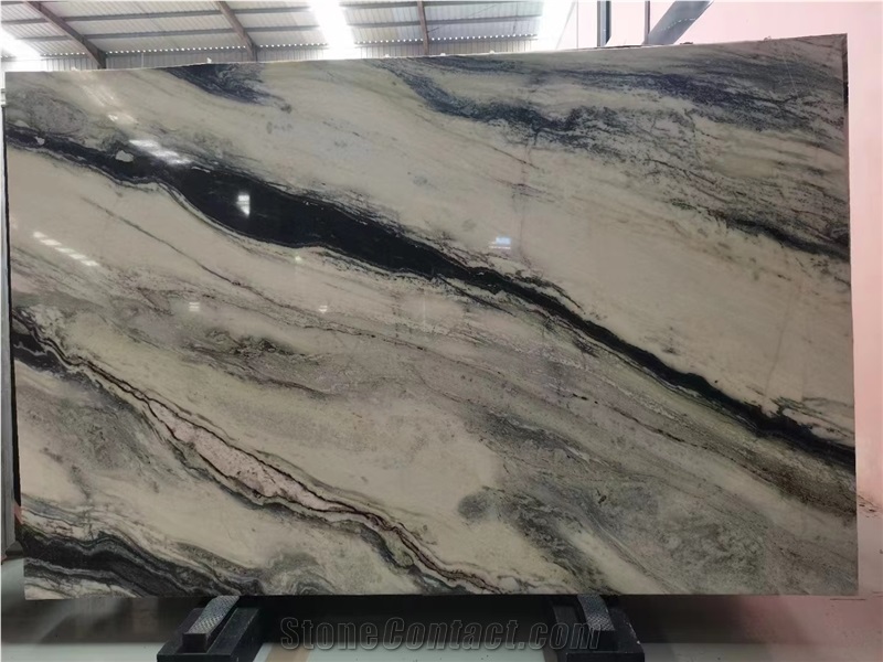 Wave Veins Black Quartzite Slab Stone Golden  White Color