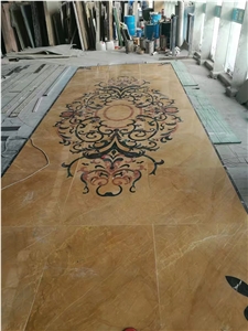 Yellow Onyx Waterjet Cutting Floor Medallion