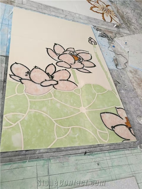 Yellow Onyx Waterjet Cutting Floor Medallion
