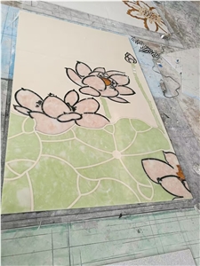 Yellow Onyx Waterjet Cutting Floor Medallion