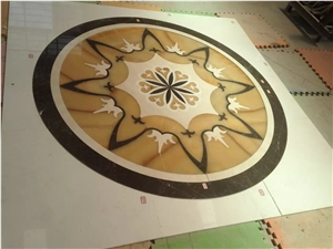 Yellow Onyx Waterjet Cutting Floor Medallion