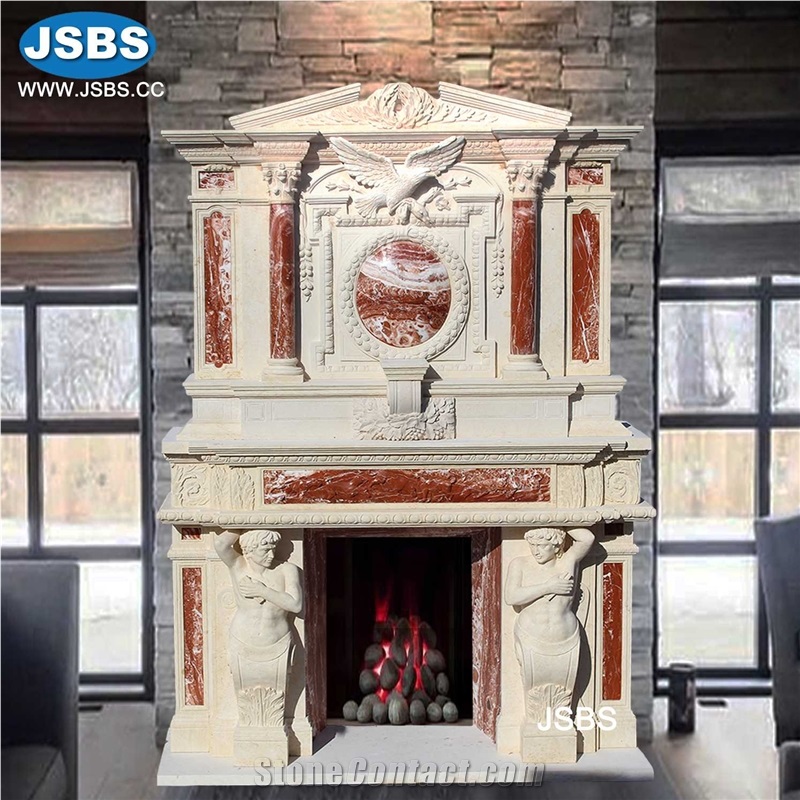 Double Marble Sculpture Fireplace Mantel Surround Stone