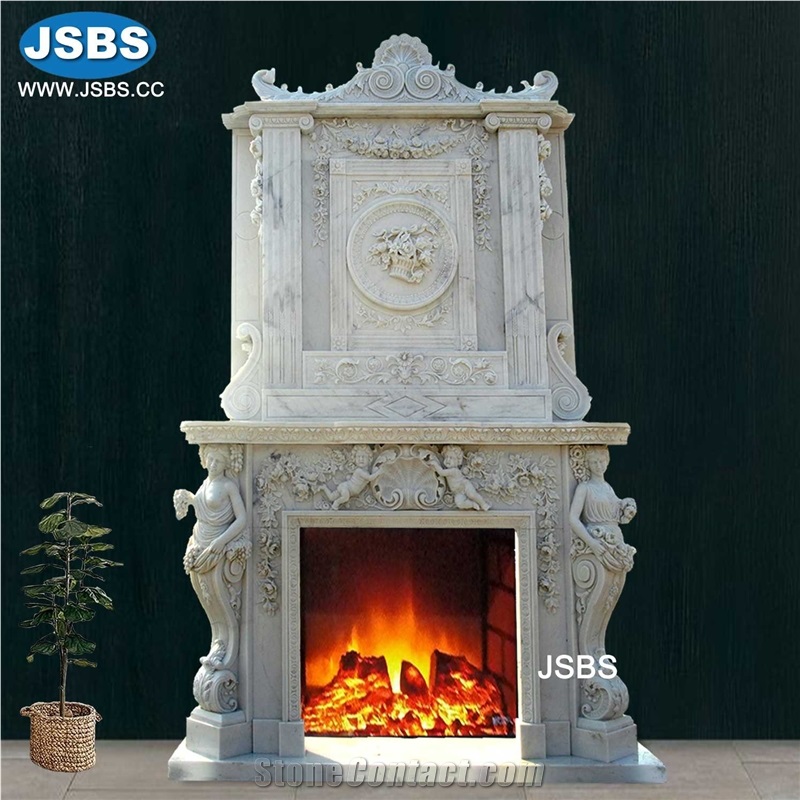 Double Marble Sculpture Fireplace Mantel Surround Stone