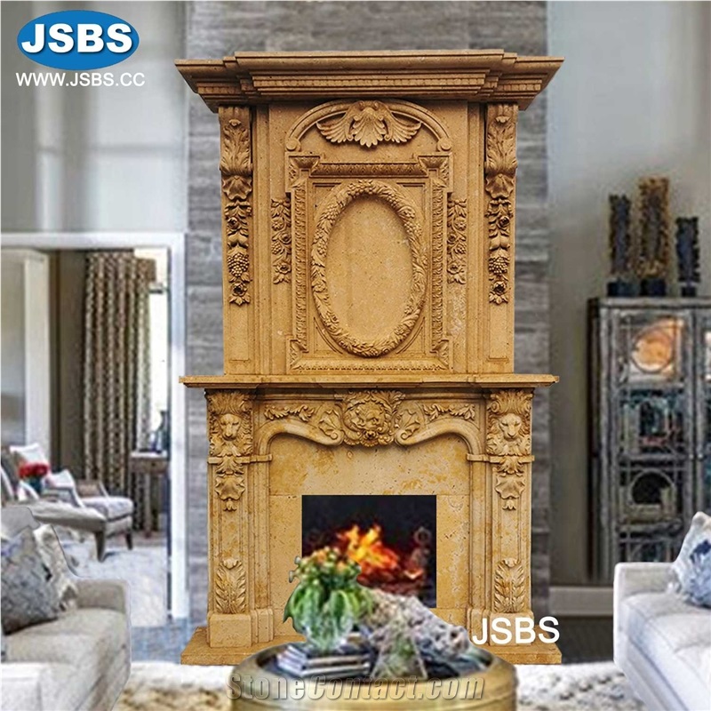 Double Marble Sculpture Fireplace Mantel Surround Stone