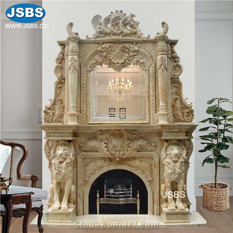 Double Marble Sculpture Fireplace Mantel Surround Stone