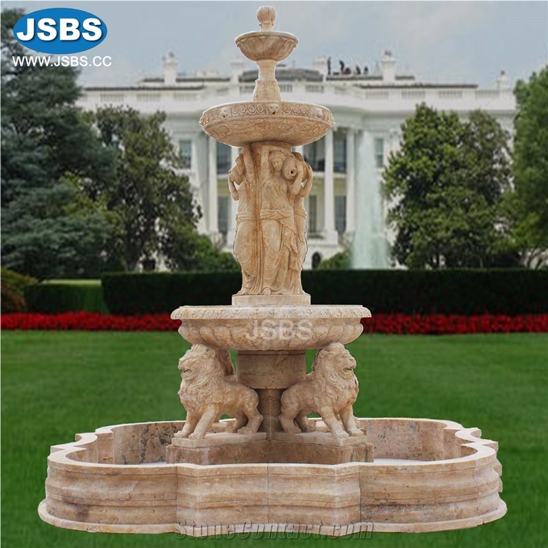 Large Lady With Lion Sculpture Stone Water Fountain Design