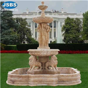 Large Lady With Lion Sculpture Stone Water Fountain Design