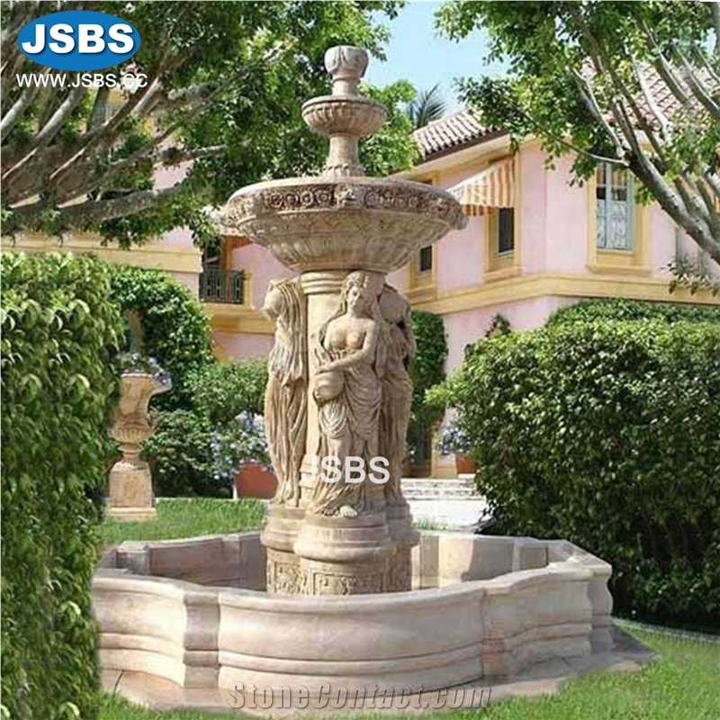 Large Lady With Lion Sculpture Stone Water Fountain Design