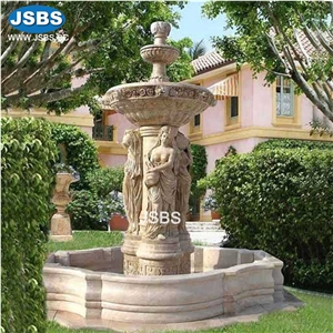 Large Lady With Lion Sculpture Stone Water Fountain Design