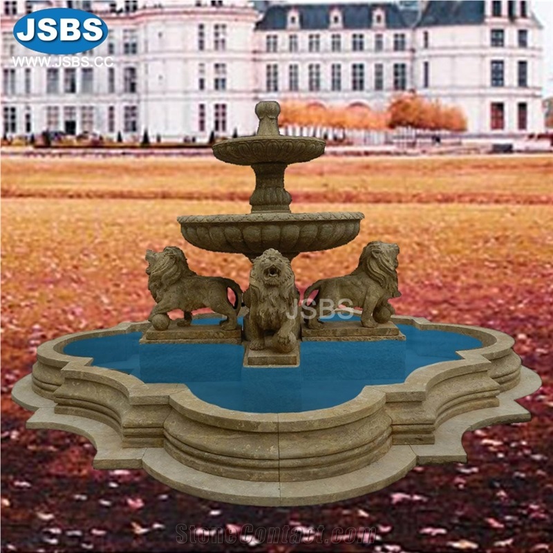 Large Lady With Lion Sculpture Stone Water Fountain Design