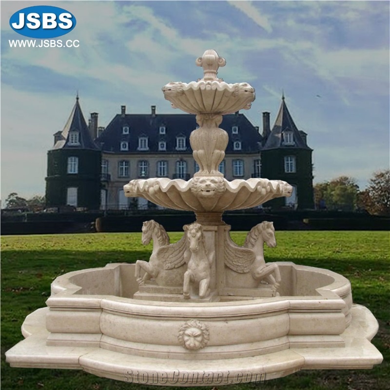 Large Lady With Lion Sculpture Stone Water Fountain Design