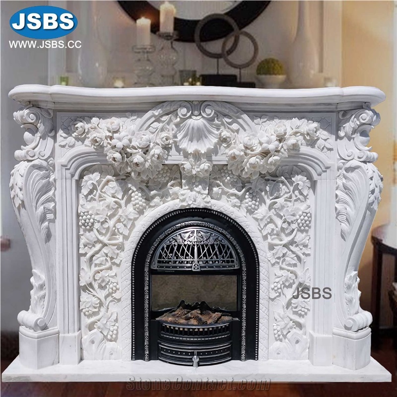 Stone Carved Marble Floral Fireplace Mantel Frame Surround