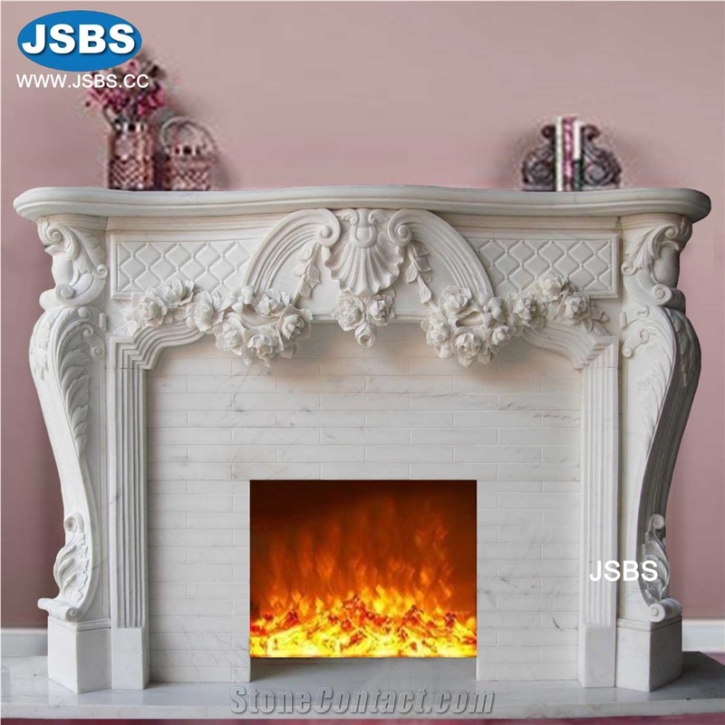Stone Carved Marble Floral Fireplace Mantel Frame Surround