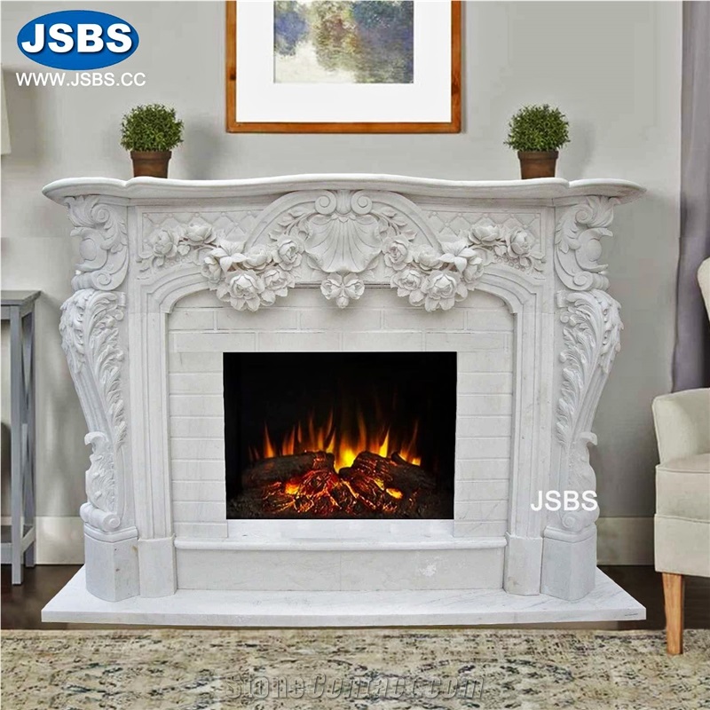 Stone Carved Marble Floral Fireplace Mantel Frame Surround