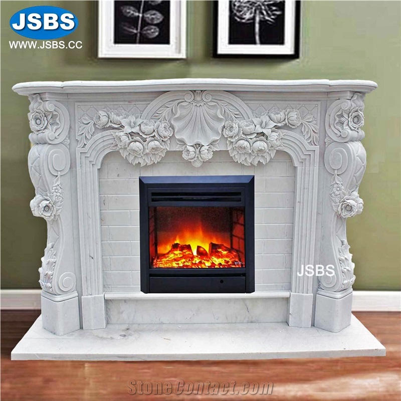 Stone Carved Marble Floral Fireplace Mantel Frame Surround