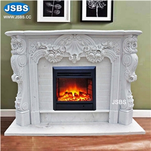 Stone Carved Marble Floral Fireplace Mantel Frame Surround