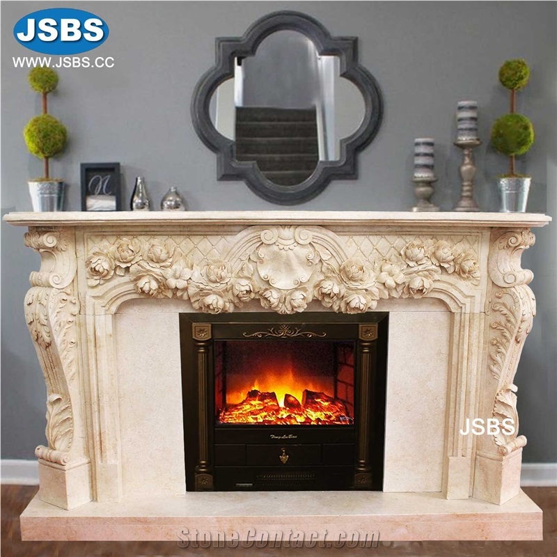 Stone Carved Marble Floral Fireplace Mantel Frame Surround