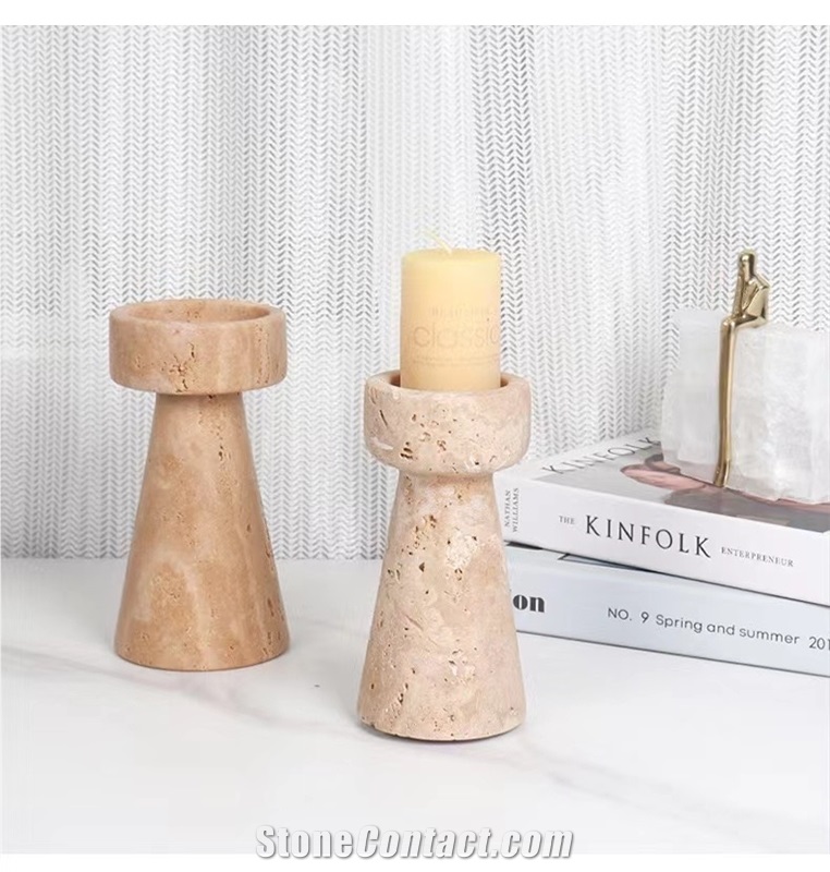 Beige Travertine Candle Stick Holder