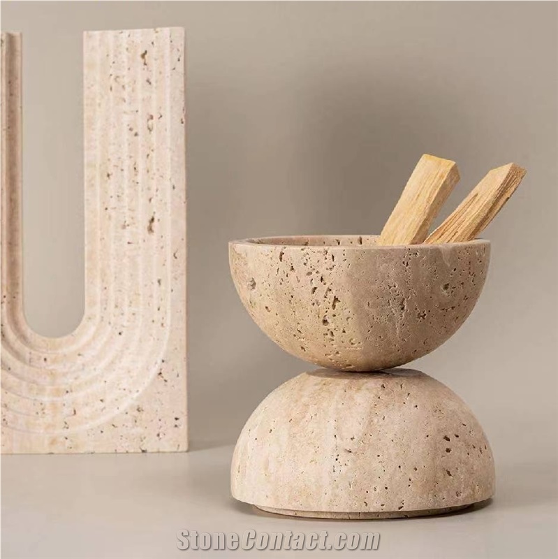 Beige Travertine Candle Stick Holder