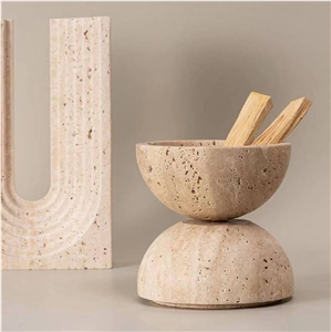 Beige Travertine Candle Stick Holder