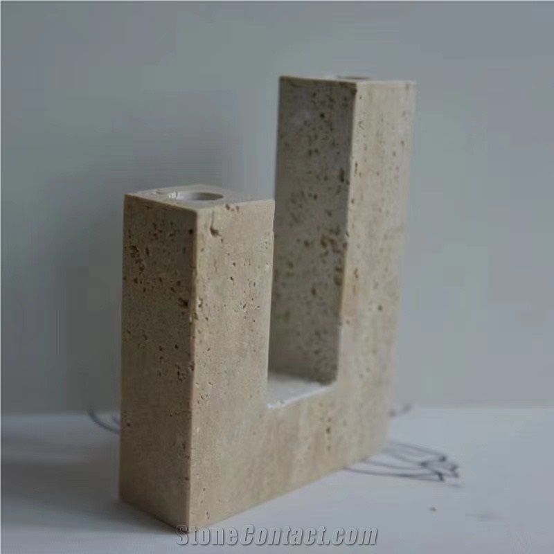 Beige Travertine Candle Stick Holder