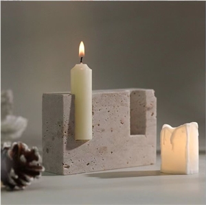 Beige Travertine Candle Stick Holder