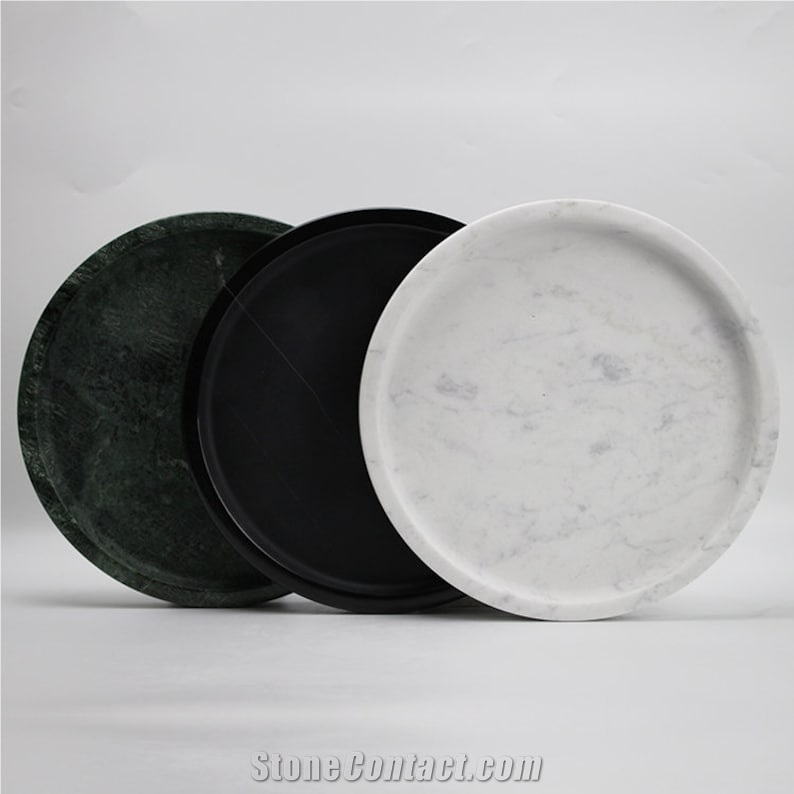 Beige Travertine Serving Tray Round Tray For Home Decor