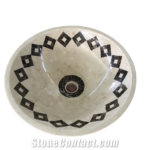 Black Marquina Marble Round Wash Basins For Bathroom