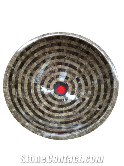 Black Marquina Marble Round Wash Basins For Bathroom