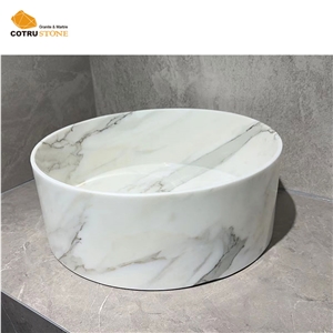 Natural Marble Modern Unique Pedestal Sink Wash Basin