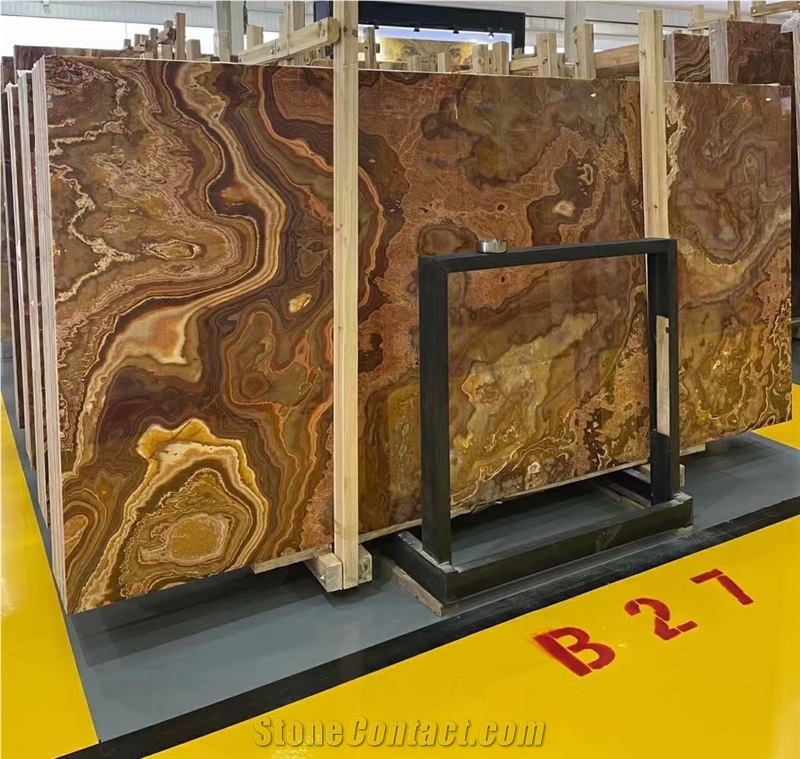 Red Onyx Slabs With Polished Finish