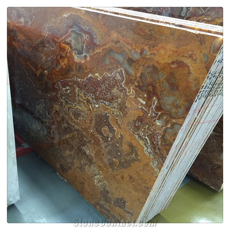 Red Onyx Slabs With Polished Finish
