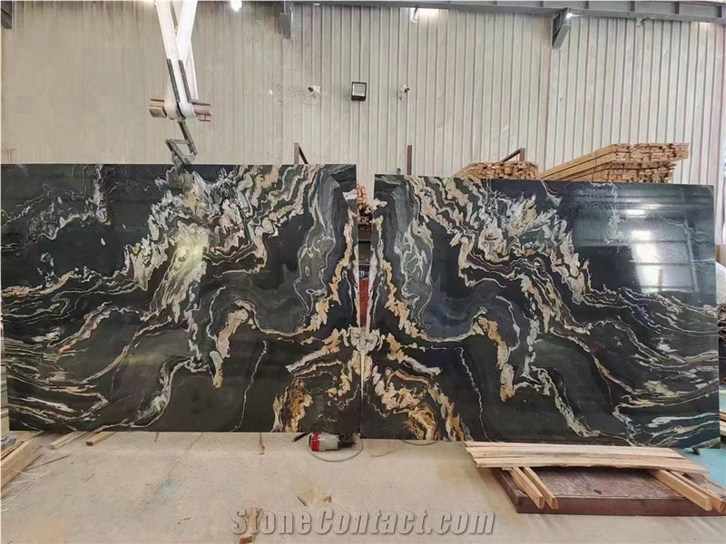 Brazil Orinoco Granite Black Gold Bookmatched Stone Slab
