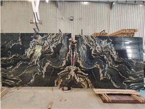 Brazil Orinoco Granite Black Gold Bookmatched Stone Slab