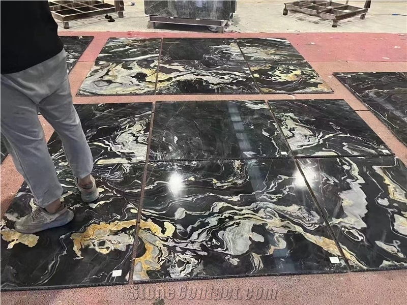 Brazil Orinoco Granite Black Gold Bookmatched Stone Slab