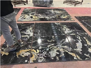 Brazil Orinoco Granite Black Gold Bookmatched Stone Slab