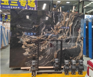 Brazil Orinoco Granite Black Gold Bookmatched Stone Slab